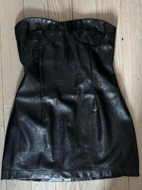 GCDS Strapless Black Faux Leather Mini Dress